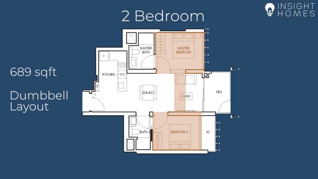 2 Bedroom "dumbbell" layout at Midwood